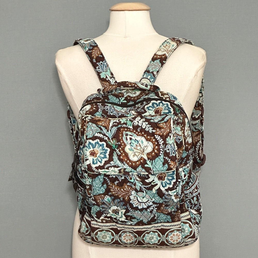 Vera Bradley Java Blue Floral Paisley Quilted Backpack Travel Bag Boho Retro